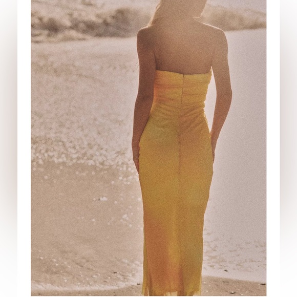 Zara NWT yellow orange tie dye printed tulle midi draped ruched sweetheart dress - Picture 6 of 16